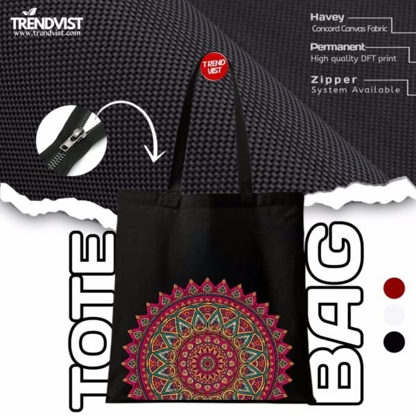 Mandala Tote Bag (Black) With inner pocket