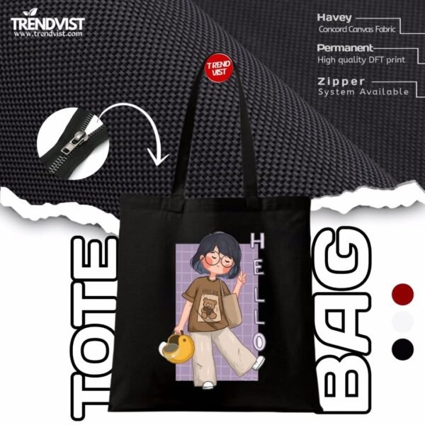 Hellow Girl Tote Bag (Black) With inner pocket