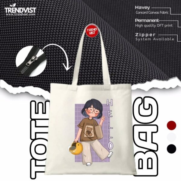 Hellow Girl Tote Bag (white) With inner pocket