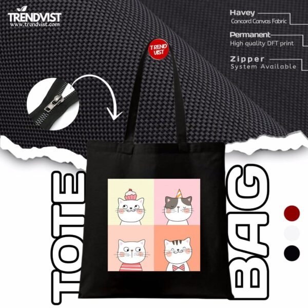 Cat Tote Bag (Black) With inner pocket