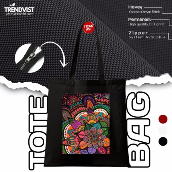 Mandala Tote Bag (Black) With inner pocket