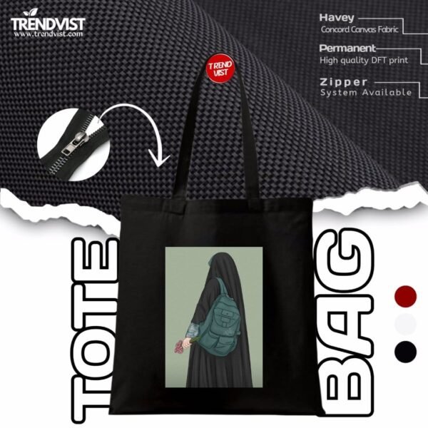 Hijabi girl Tote Bag (Black) With inner pocket