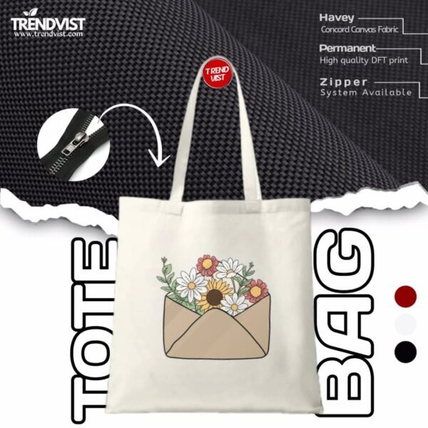 Flower Mail Tote Bag (white) With inner pocket