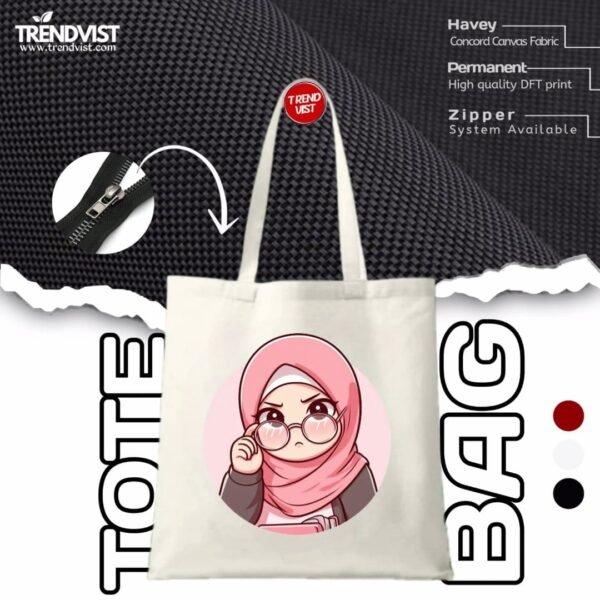 Glasses Hijabi girl Tote Bag (white) With inner pocket