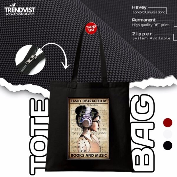 Books and musicTote bag (black) With inner pocket