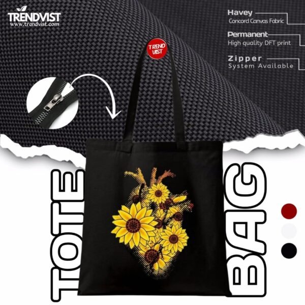 Sunflower HeartTote bag (black) With inner pocket