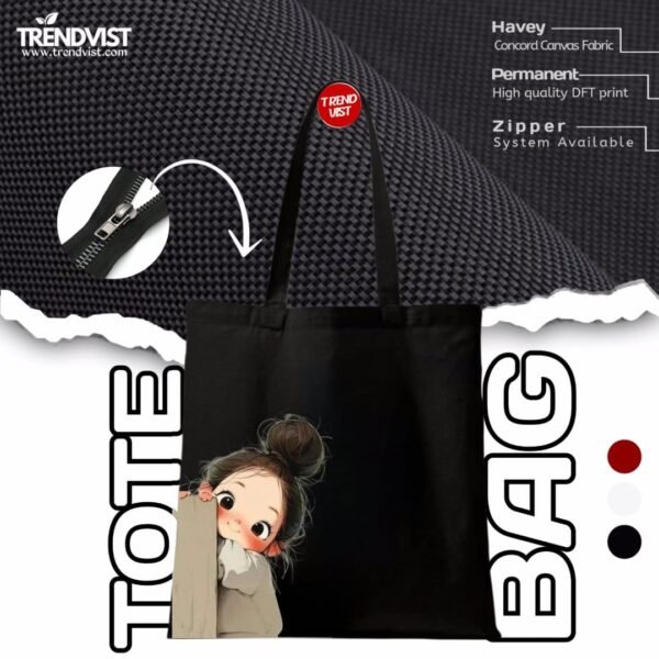 Kitty girl Tote bag (black) With inner pocket