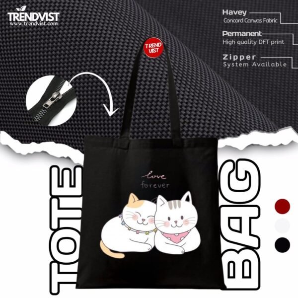 Couple cat Tote bag (black) With inner pocket