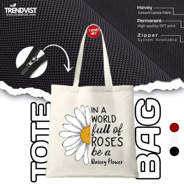 Daisy Flower Tote bag (white) With inner pocket