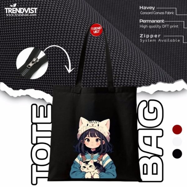 Cat love Tote bag (black) With inner pocket